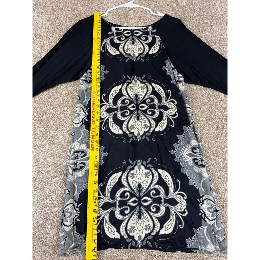 NEW Angie Dress Womens Black White Damask Medallion Raglan Sleeve Mini M Boho - Picture 3 of 11